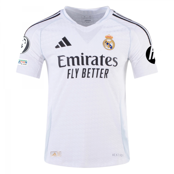 adidas Real Madrid Kylian Mbappe Home Jersey w/ Champions League Patches 24/25 (White/Black)