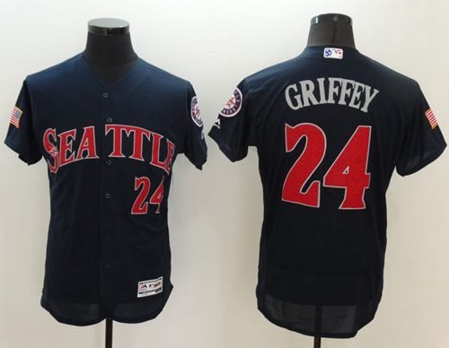 Seattle Mariners #24 Ken Griffey Navy Blue Fashion Stars And Stripes Flexbase Stitched MLB Jersey