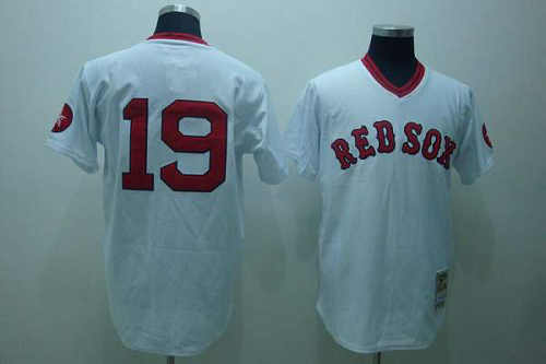 Mitchell And Ness Boston Red Sox #19 Fred Lynn Stitched White Throwback MLB Jersey