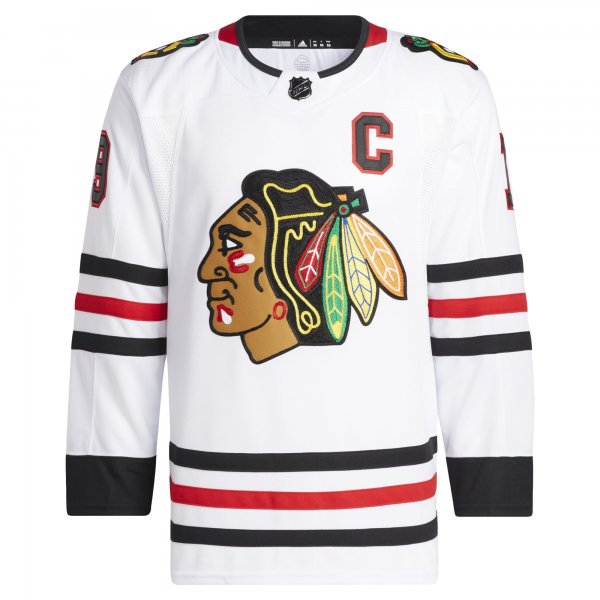 Men's Chicago Blackhawks Jonathan Toews adidas White Away Primegreen Pro Player Jersey