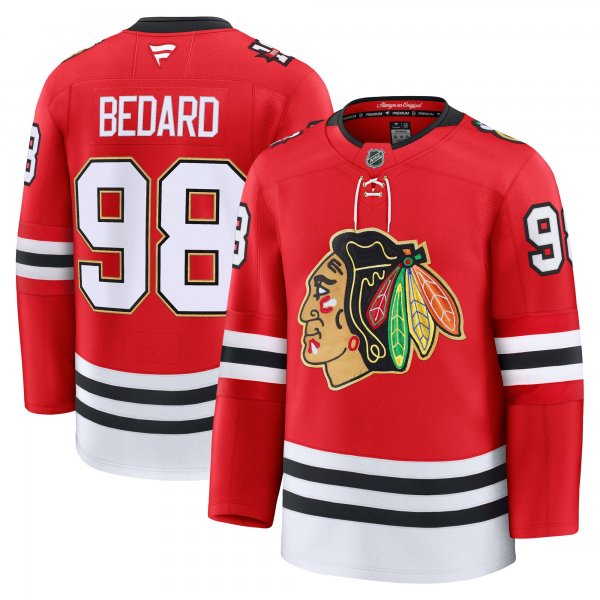 Men's Chicago Blackhawks #98 Connor Bedard Red Centennial Premium Player Jersey