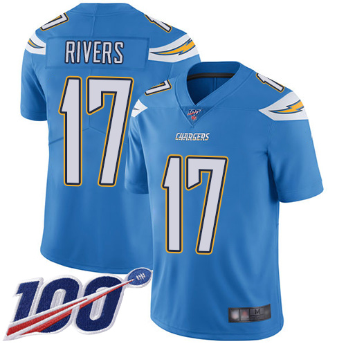 Los Angeles Chargers #17 Philip Rivers Electric Blue Alternate Men's Stitched NFL 100th Season Vapor Limited Jersey