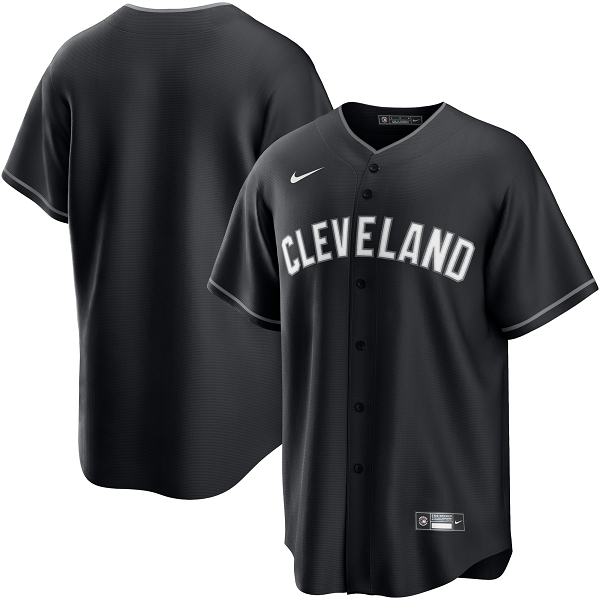 Men's Cleveland Indians Nike Black/White Official Cool Base Jersey