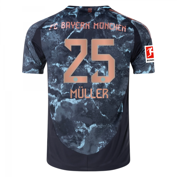adidas Bayern Munich Thomas Muller Away Jersey w/ Bundesliga Patch 24/25 (Black/Copper/Blue)