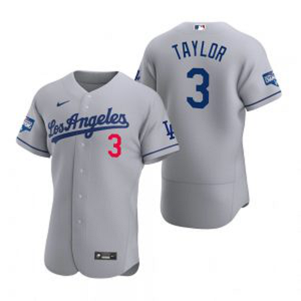 Los Angeles Dodgers #3 Chris Taylor Gray 2020 World Series Champions Road Jersey