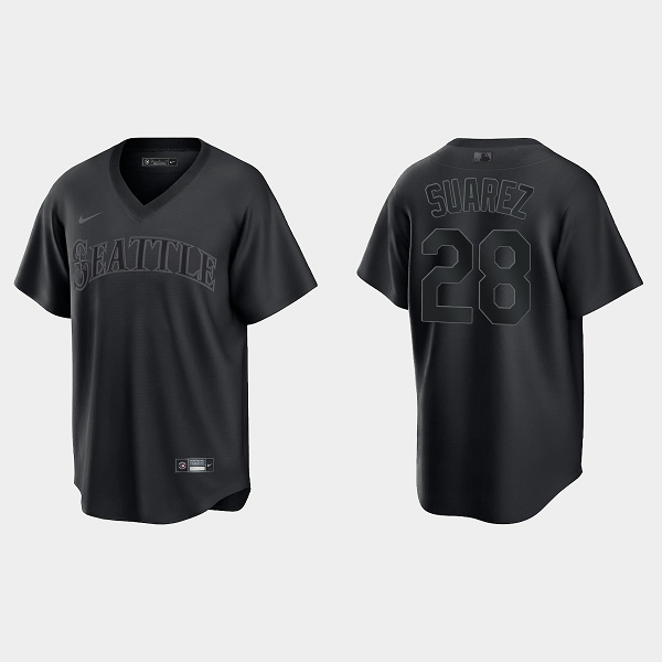 Men's Seattle Mariners #28 Eugenio Suarez Pitch Black Fashion Cool Base Jersey - Black