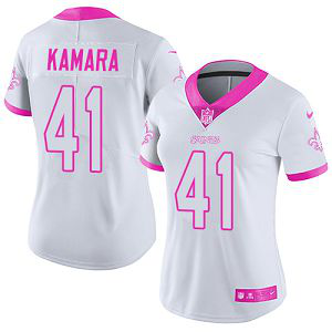 Nike New Orleans Saints #41 Alvin Kamara White/Pink Women's Stitched NFL Limited Rush Fashion Jersey