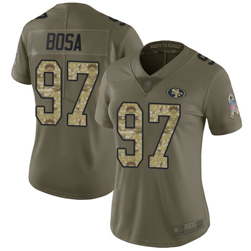 San Francisco 49ers #97 Nick Bosa Olive/Camo Women's Stitched Nike NFL Limited 2017 Salute to Service Jersey