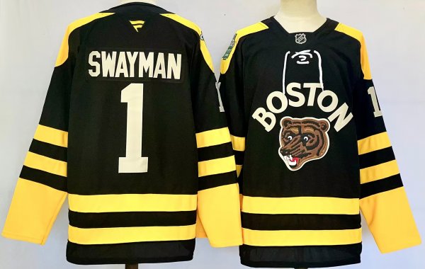 Men's #1 Jeremy Swayman Boston Bruins Yellow And Black City Edition Jersey