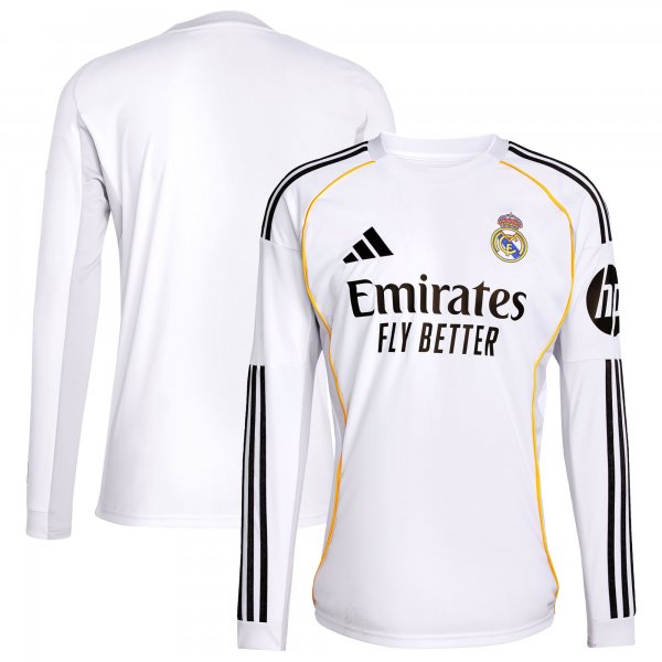 Real Madrid adidas 2025/26 Home Replica Long Sleeve Jersey - White