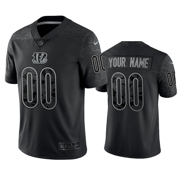 Cincinnati Bengals Custom Black Reflective Limited Jersey #00