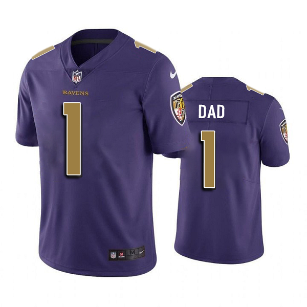 Baltimore Ravens #1 Dad Men's Nike Purple Team 25th Season Golden Limited NFL Jersey