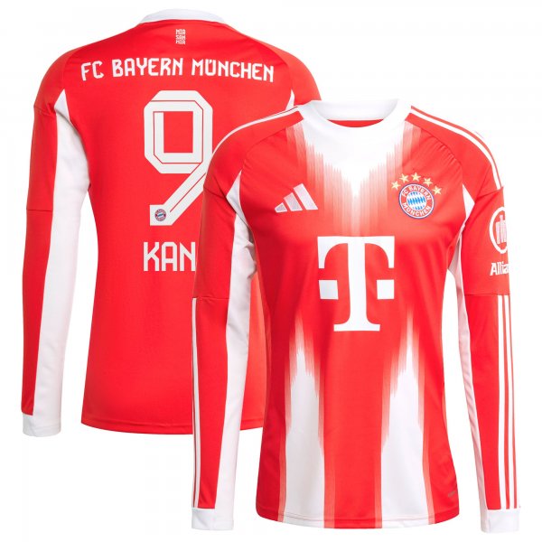 Harry Kane Bayern Munich adidas 2025/26 Home Replica Long Sleeve Jersey - Red