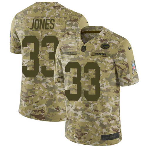 Men's Nike Green Bay Packers #33 Aaron Jones Camo Stitched NFL Limited 2018 Salute To Service Jersey