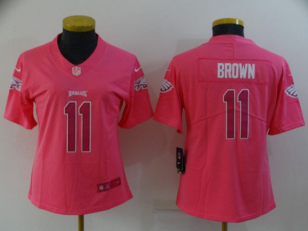 Women's Nike Philadelphia Eagles #11 A.J. Brown Pink Stitched NFL Limited Rush Fashion Jersey