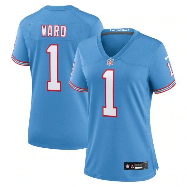 Women's #1 Cameron Ward Tennessee Titans Nike 2025 NFL Draft 2nd Alternate Game Light Blue Jersey