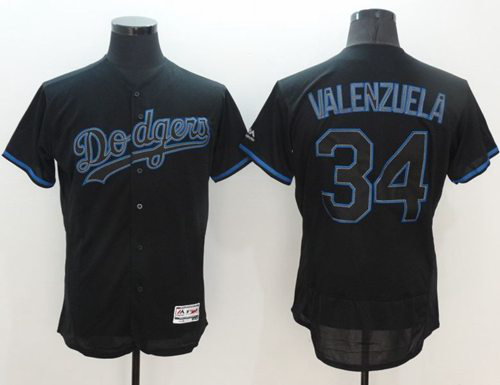 Los Angeles Dodgers #34 Fernando Valenzuela Black Fashion Flexbase Collection Stitched MLB Jersey