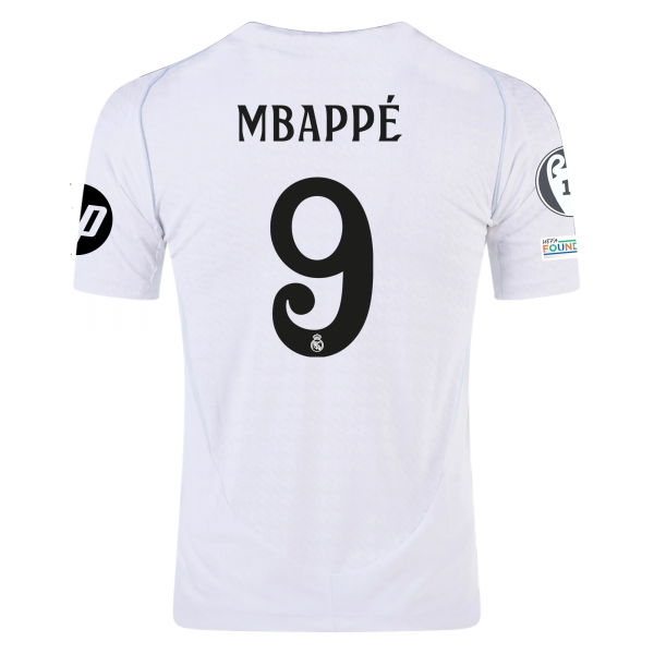 adidas Real Madrid Kylian Mbappe Home Jersey w/ Champions League Patches 24/25 (White/Black)