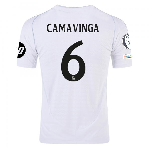 adidas Real Madrid Eduardo Camavinga Home Jersey w/ Champions League Patches 24/25 (White/Black)
