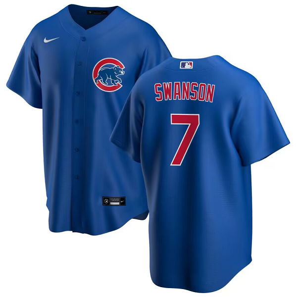 Men's Chicago Cubs #7 Dansby Swanson Nike Royal Alternate Cool Base Jersey