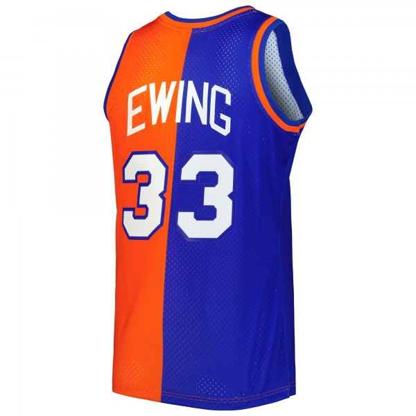 Men's New York Knicks Patrick Ewing Mitchell & Ness Blue/Orange Hardwood Classics 1991/92 Split Swingman Jersey