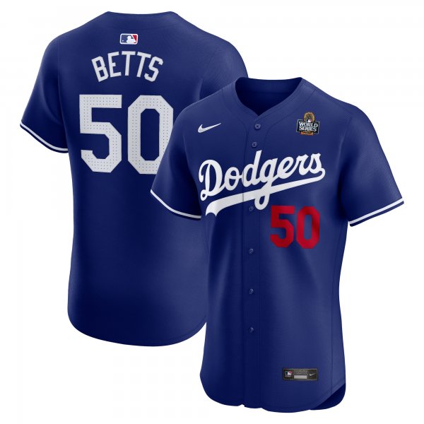 Men's #50 Los Angeles Dodgers Mookie Betts Nike Royal 2024 World Series Alternate Elite Player Jersey