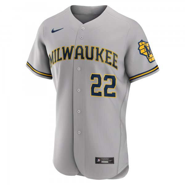 Men's Milwaukee Brewers Christian Yelich Nike Gray Road Player Logo Jersey