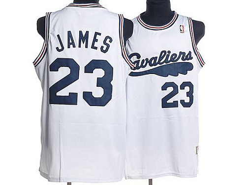 Men's Mitchell and Ness Cleveland Cavaliers #23 LeBron James White Throwback Stitched NBA Jersey