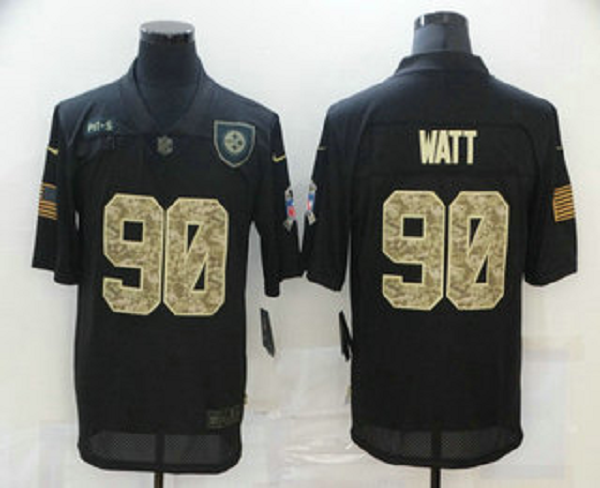 Men's Pittsburgh Steelers #90 T. J. Watt Black Camo 2020 Salute To Service Stitched NFL Nike Limited Jersey