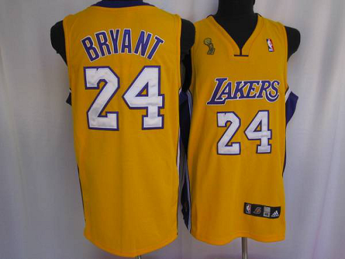 Men's Los Angeles Lakers #24 Kobe Bryant Stitched Yellow Champion Patch NBA Jersey