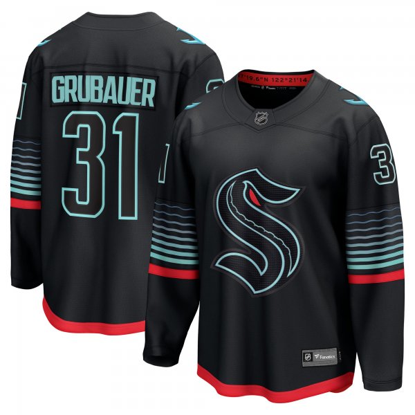Men's Seattle Kraken #31 Philipp Grubauer Black Alternate Breakaway Player Jersey