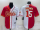 Men's Kansas City Chiefs #15 Patrick Mahomes Red White Split Stitched Baseball Cool Base Jersey