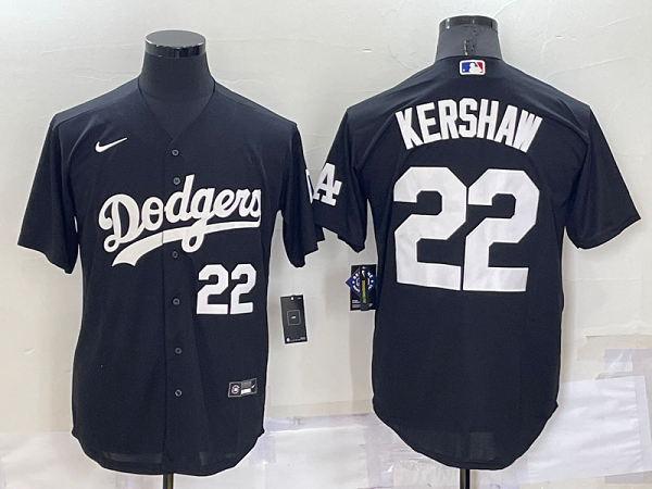 Men's Nike Los Angeles Dodgers #22 Clayton Kershaw Black Stitched Cool Base MLB Jersey