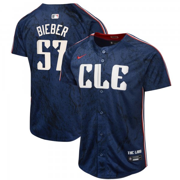 Youth Cleveland Guardians Shane Bieber Nike Navy 2024 City Connect Limited Jersey