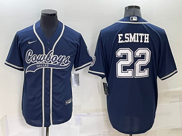 Men's Dallas Cowboys #22 Emmitt Smith Dark Blue Stitched Baseball Cool Base Jersey