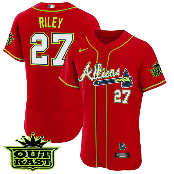 Men's Atlanta Braves #27 Austin Riley Red 2023 Out Kast Flex Base Jersey