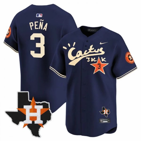 Men's Houston Astros #3 Jeremy Pena Cactus Jack Stitched Limited Cool Base Navy Jersey