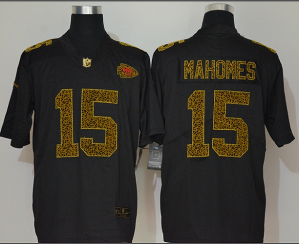 Men's Kansas City Chiefs #15 Patrick Mahomes Black 2020 Nike Flocked Leopard Print Vapor Limited NFL Jersey