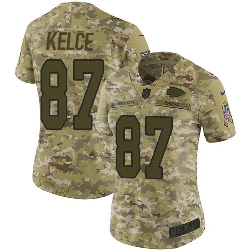 Nike Kansas City Chiefs #87 Travis Kelce Camo Women's Stitched NFL Limited 2018 Salute to Service Jersey