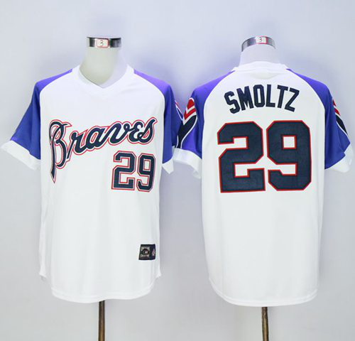 Mitchell And Ness 1973 Atlanta Braves #29 John Smoltz White Throwback Stitched MLB Jersey