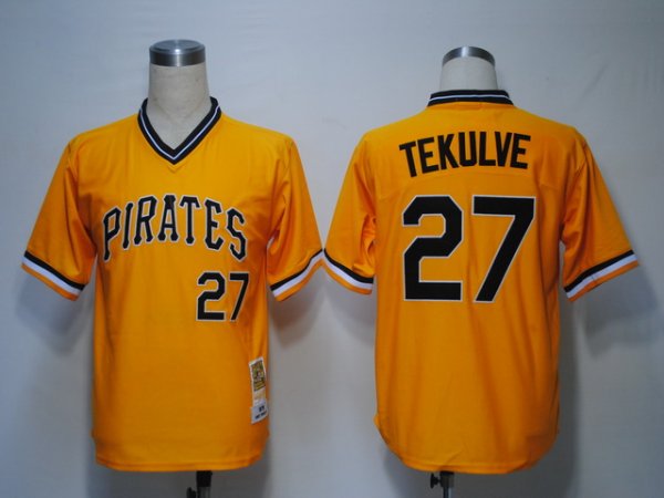 Mitchell And Ness Pittsburgh Pirates #27 Kent Tekulve Yellow Throwback Stitched MLB Jersey