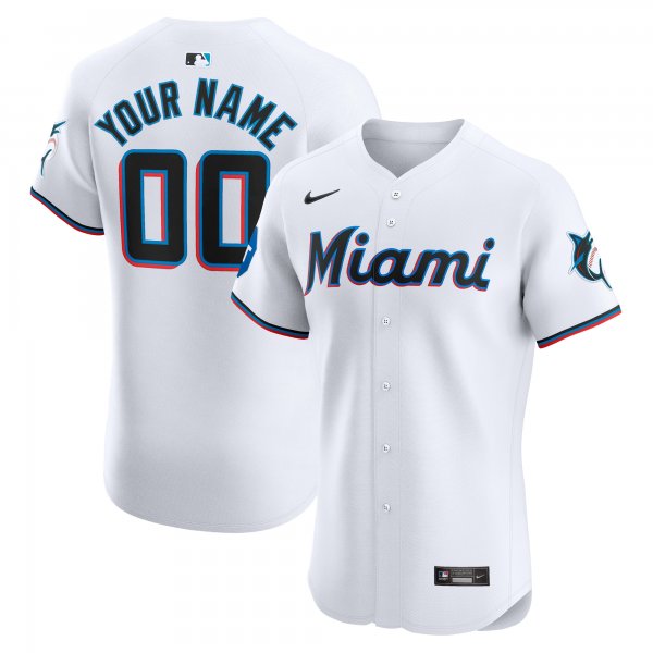 Men's Miami Marlins Nike White Home Elite Custom Patch Jersey