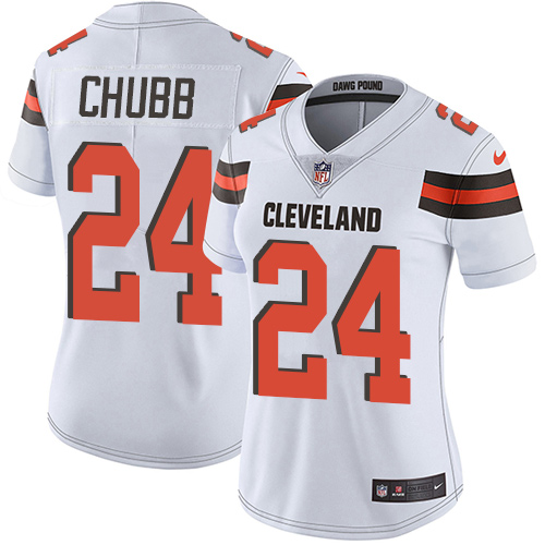 Nike Cleveland Browns #24 Nick Chubb White Women's Stitched NFL Vapor Untouchable Limited Jersey