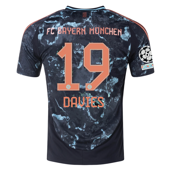 adidas Bayern Munich Alphonso Davies Away Jersey w/ Champions League Patches 24/25 (Black/Copper/Blue)