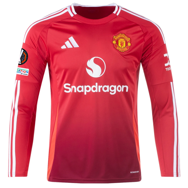 adidas Manchester United Diogo Dalot Long Sleeve Home Jersey w/ Europa League Patches 24/25 (Red)