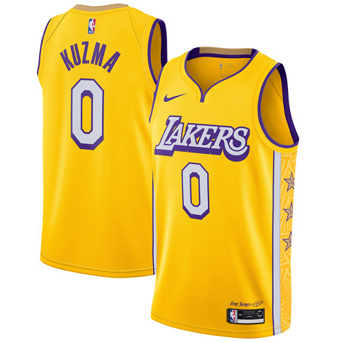 Men's Nike Los Angeles Lakers #0 Kyle Kuzma 2019-20 City Edition Yellow Jersey