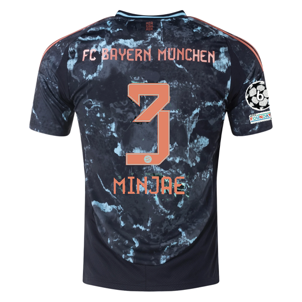 adidas Bayern Munich Kim Min-jae Away Jersey w/ Champions League Patches 24/25 (Black/Copper/Blue)