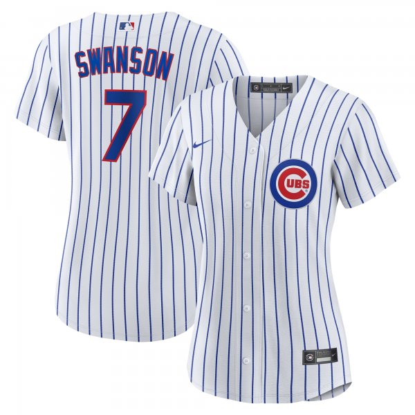 Women's Chicago Cubs Dansby Swanson Nike White/Royal Home Replica Player Jersey