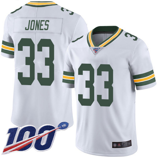 Green Bay Packers #33 Aaron Jones White Men's Stitched NFL 100th Season Vapor Limited Jersey