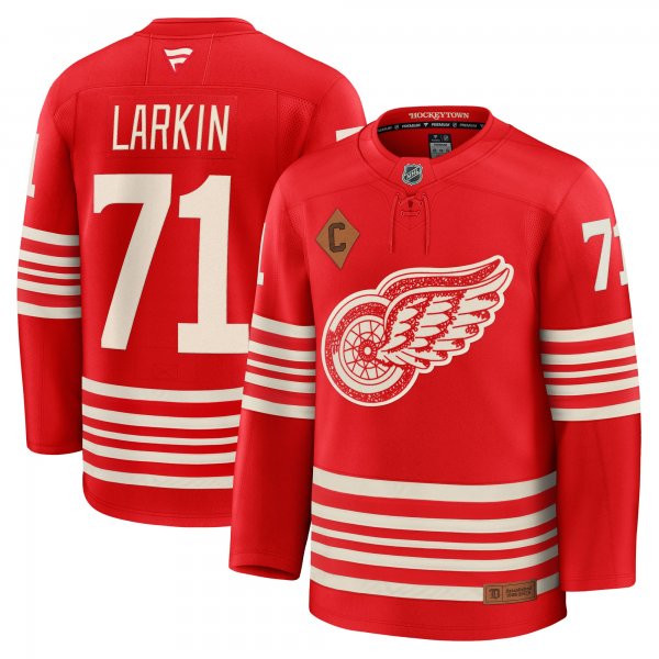 Men's Detroit Red Wings #71 Dylan Larkin Red Centennial Premium Player Jersey
